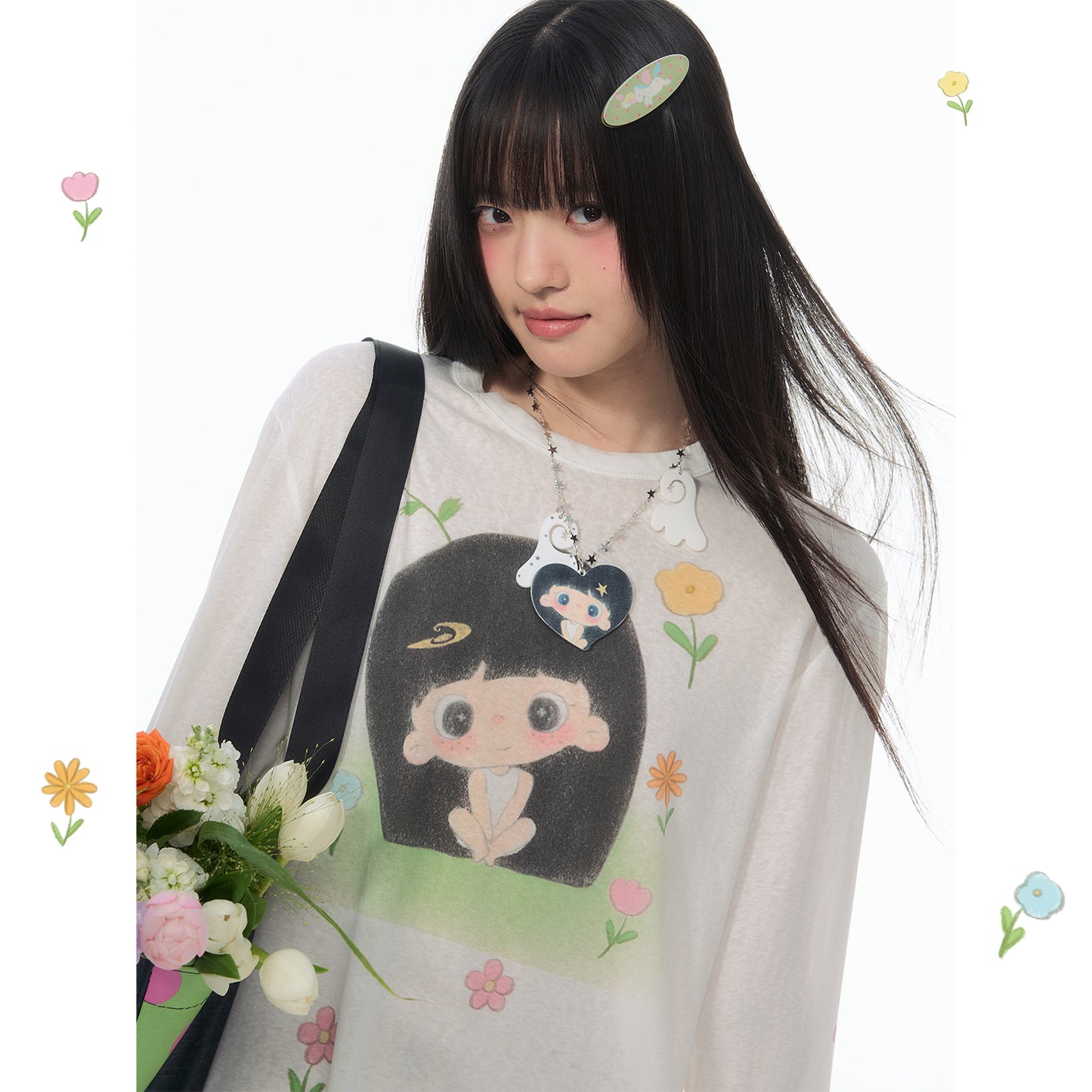 【NewJNXS × Kuku 2.0】Garden Floral Lyocell Oversized Long Sleeve Tee