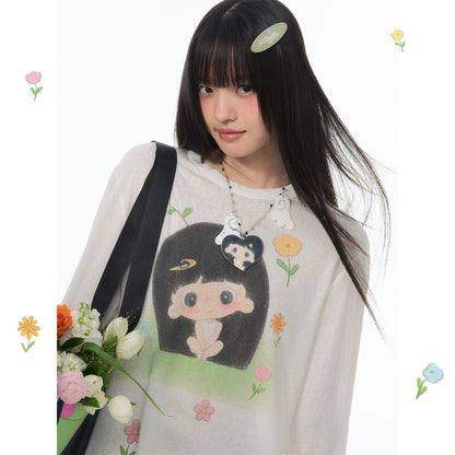 【NewJNXS × Kuku 2.0】Garden Floral Lyocell Oversized Long Sleeve Tee