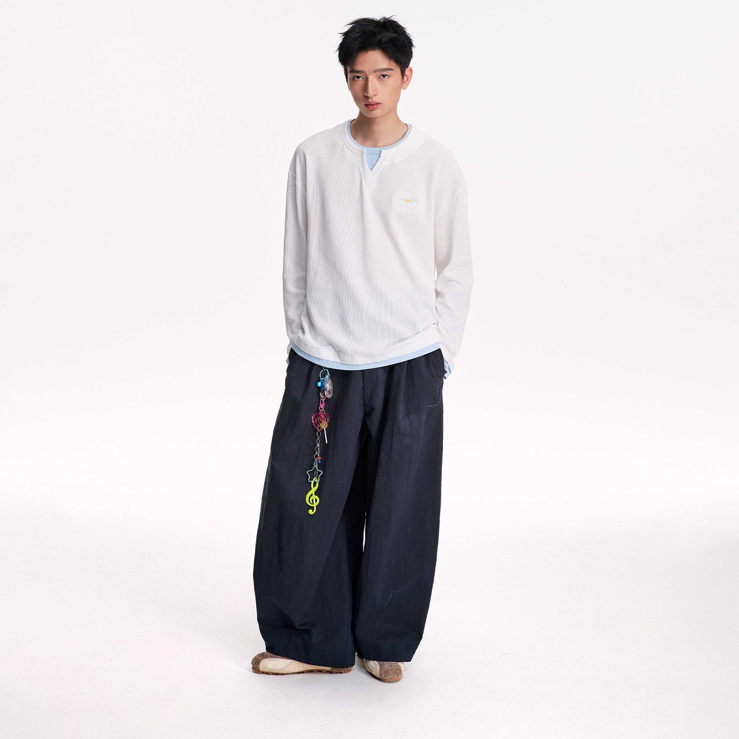 NewJNXS Waffle-Knit Color Block Layered-Look Long Sleeve Tee