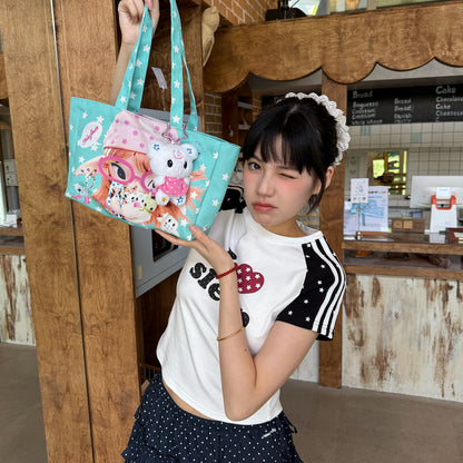NewJNXS World Space Alien Girl Graphic Mint Green Tote Bag