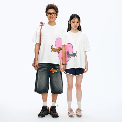 NewJNXS Dachshund Heart Couple Tee