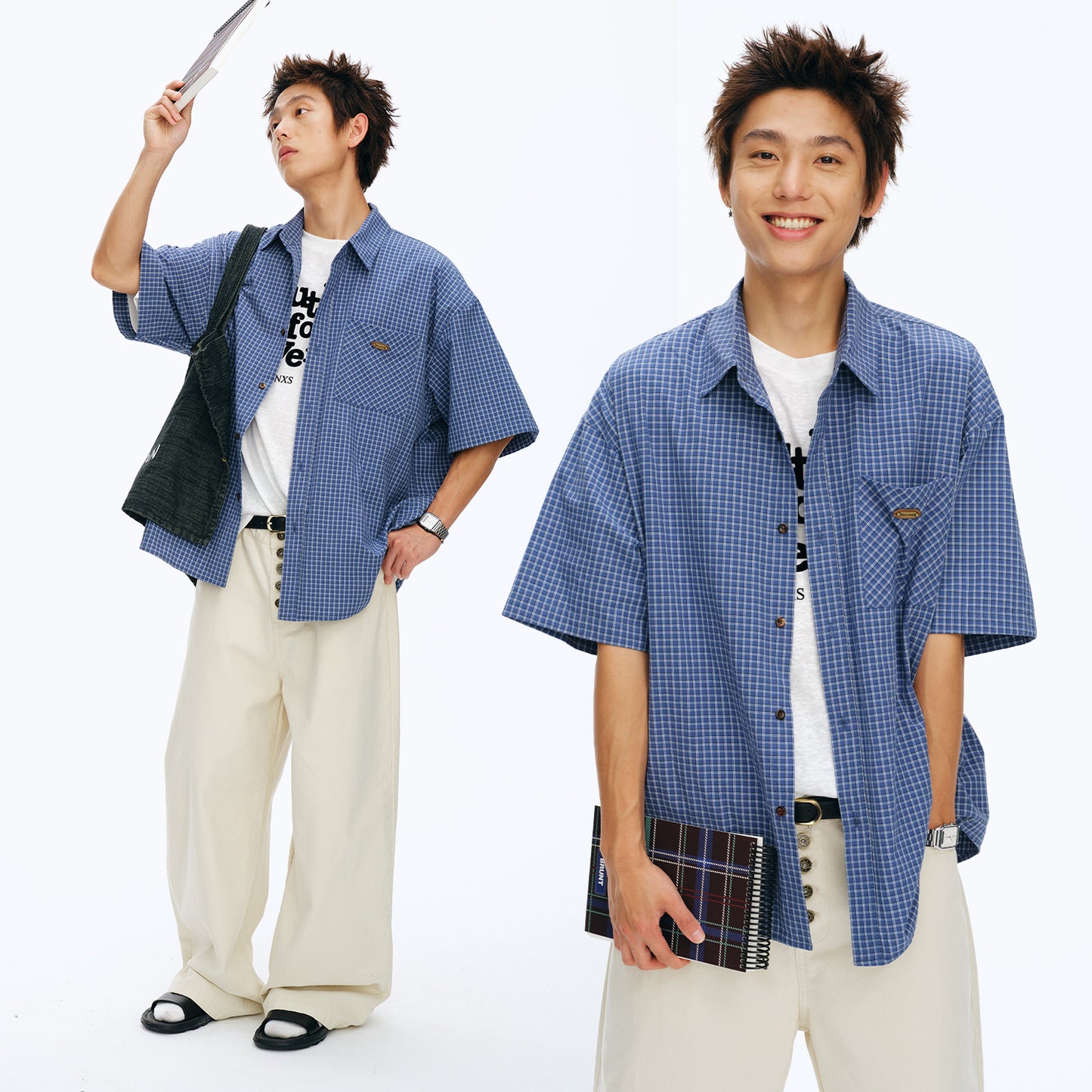 NewJNXS Vintage Plaid Drop Shoulder Couple Shirt