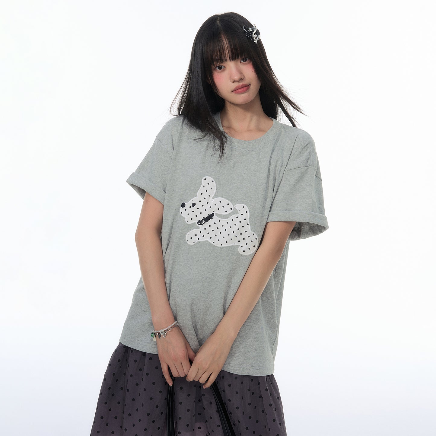 NewJNXS Polka Dot Puppy Patch Cropped T-Shirt