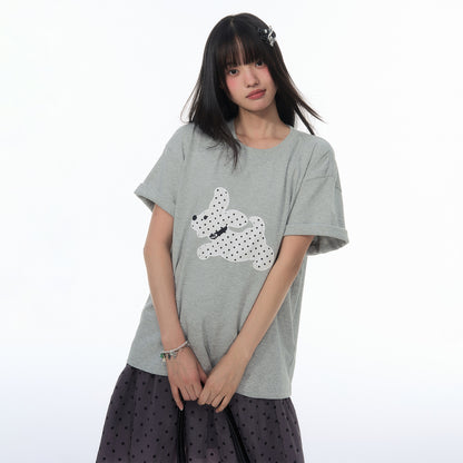 NewJNXS Polka Dot Puppy Patch Cropped T-Shirt