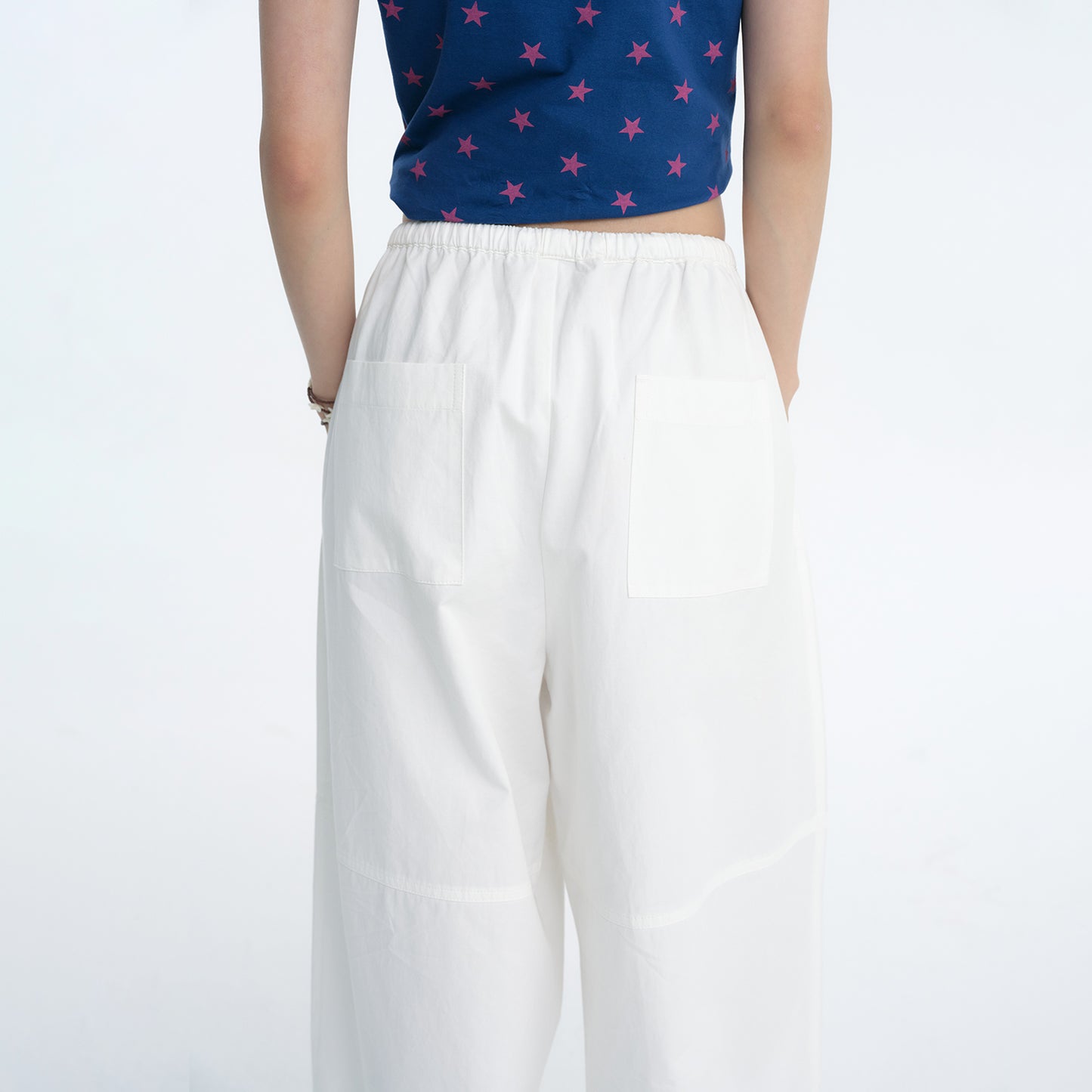 NewJNXS Cotton Drawstring Elastic Waist Wide-Leg Pants