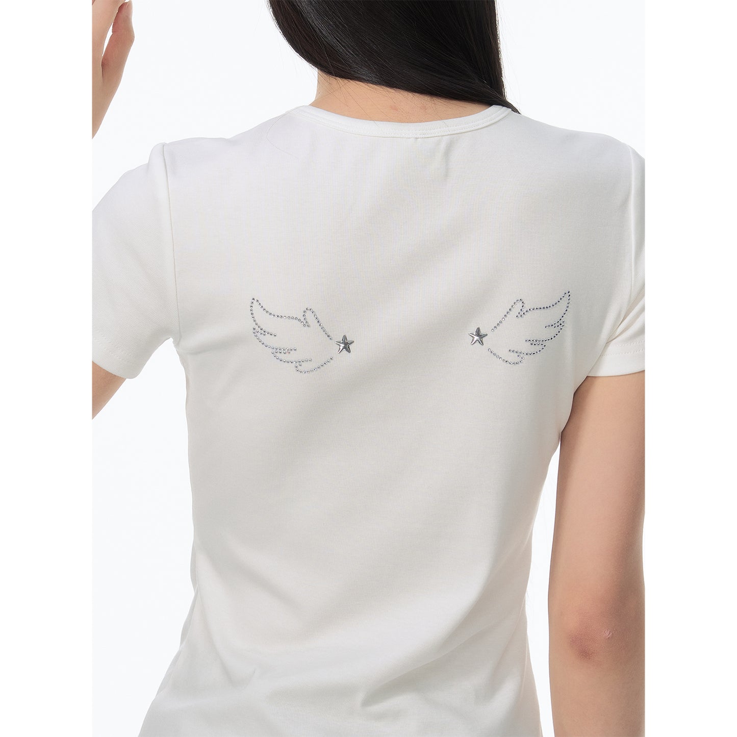 NewJNXS SS Wing Rhinestone Stretch Knit Tee