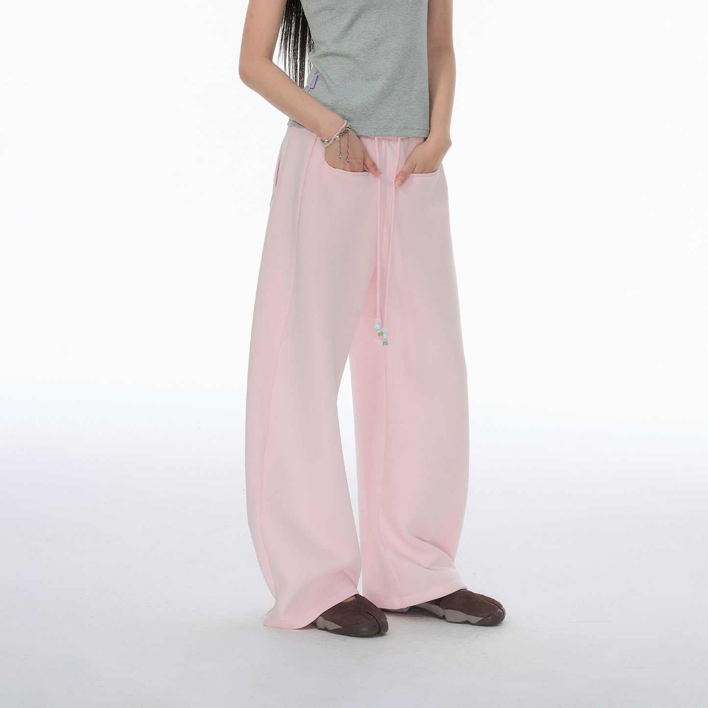 NewJNXS SS Beaded Drawstring Barrel-Leg Pants