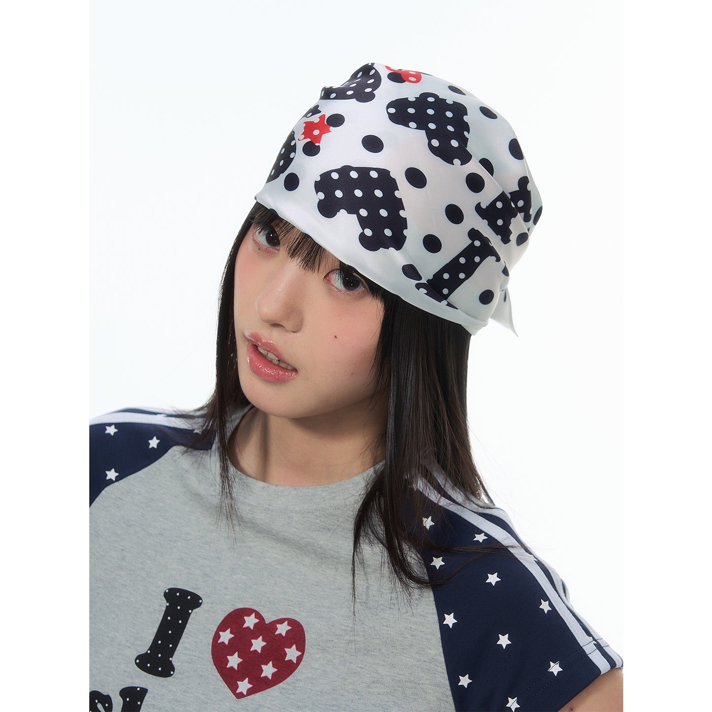 NewJNXS SS Silky Polka Dot Heart Square Scarf