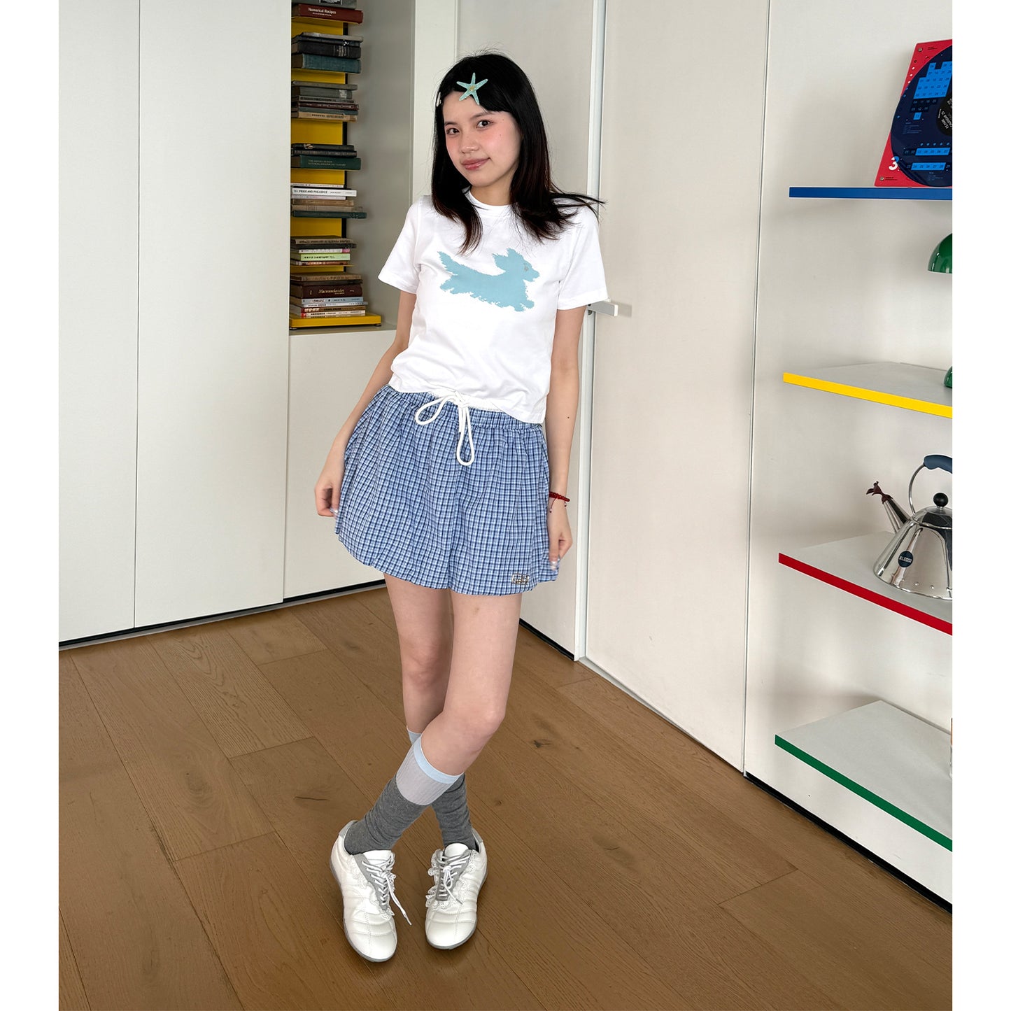 NewJNXS Contrast Double-Waist Plaid Mini Skirt