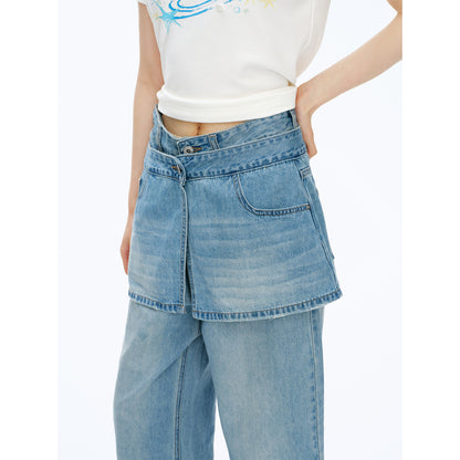 NewJNXS Detachable Layered Wide-Leg Jeans