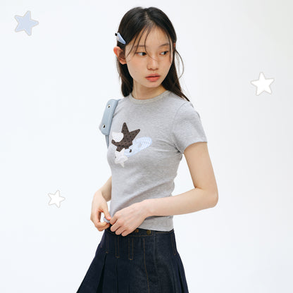 NewJNXS Angel Star Appliqué Fitted Tee