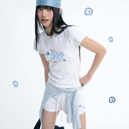 Glitter Pony Embroidered T-Shirt&Mini Shorts