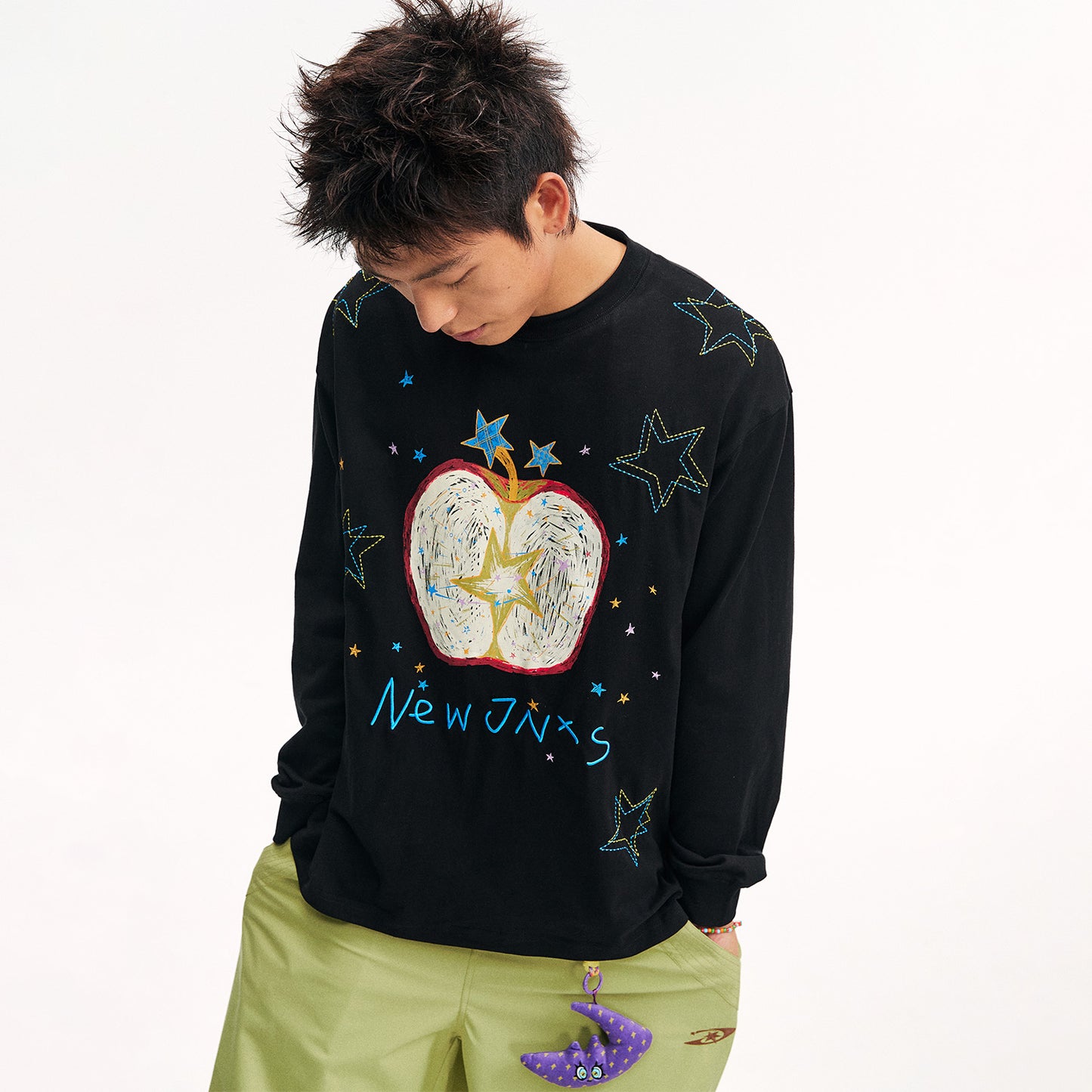 NewJNXS Apple Embroidered Long Sleeve Tee