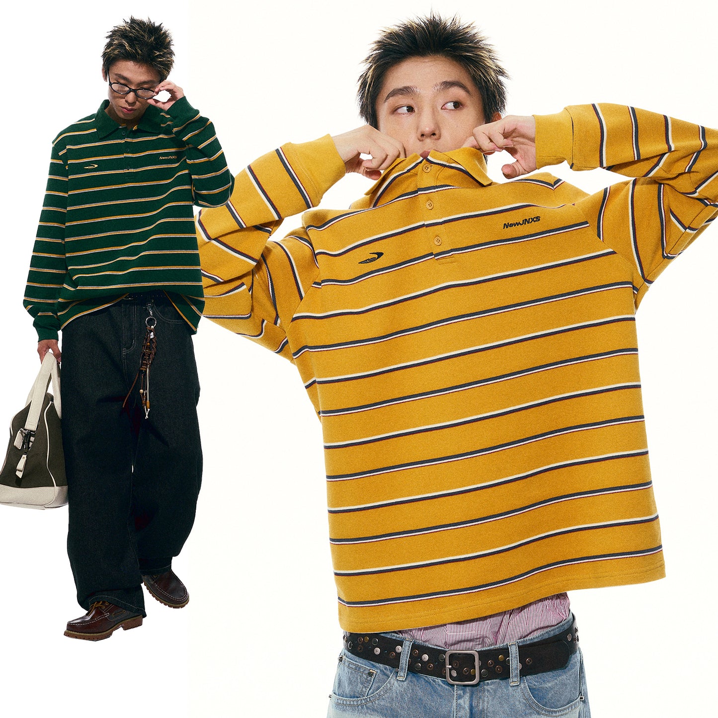 NewJNXS Striped Polo Long Sleeve Tee