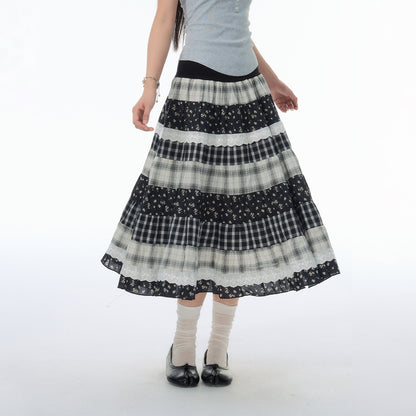 NewJNXS SS Plaid & Floral Patchwork Maxi Skirt