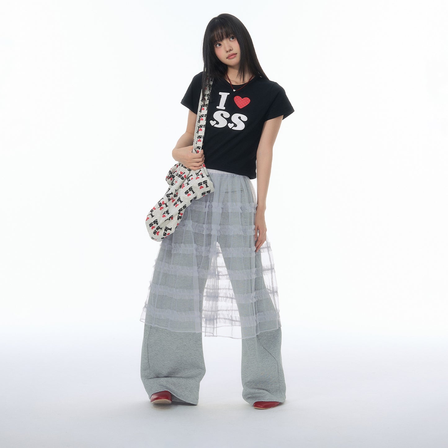 NewJNXS SS All-Over Heart & Letter Print Large Tote Bag