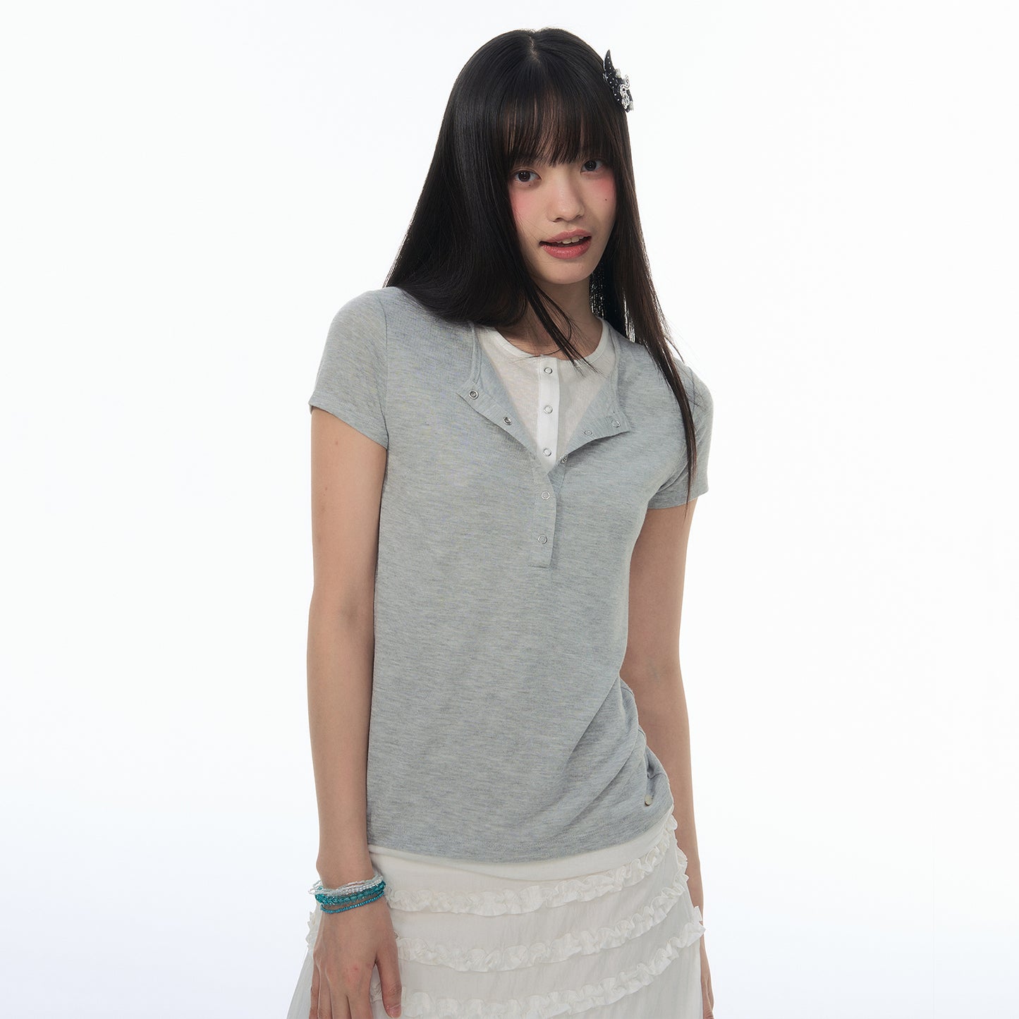NewJNXS Lyocell Contrast Layered Slim-Fit Tee