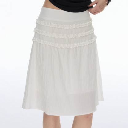NewJNXS SS Lettuce-Edge Pleated A-Line Midi Skirt