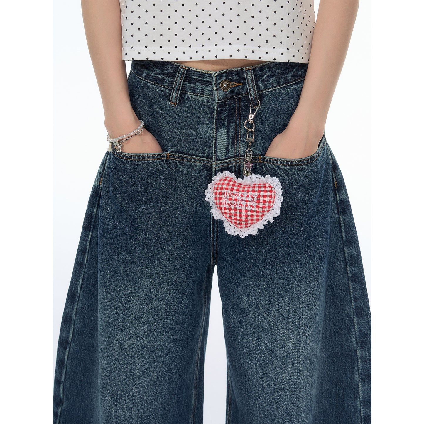 NewJNXS SS Double-Sided Heart Lace Charm