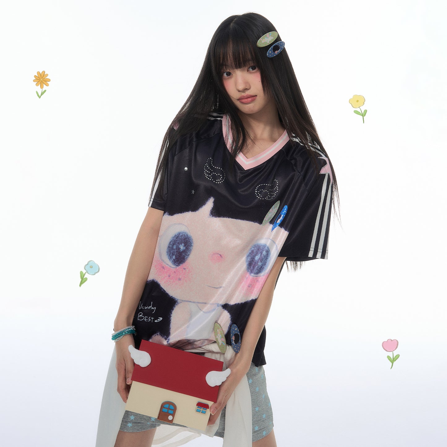【NewJNXS × Kuku 2.0】Kuku Oversized Graphic Rhinestone Tee
