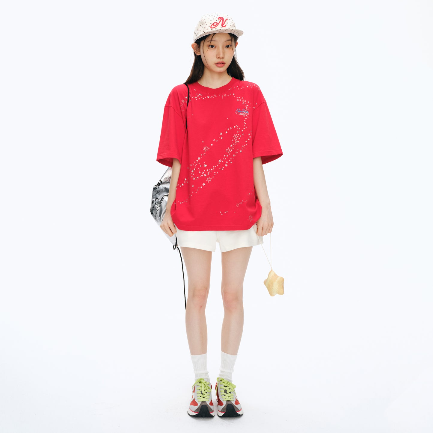 NewJNXS Glitter Star Graphic Oversized T-Shirt