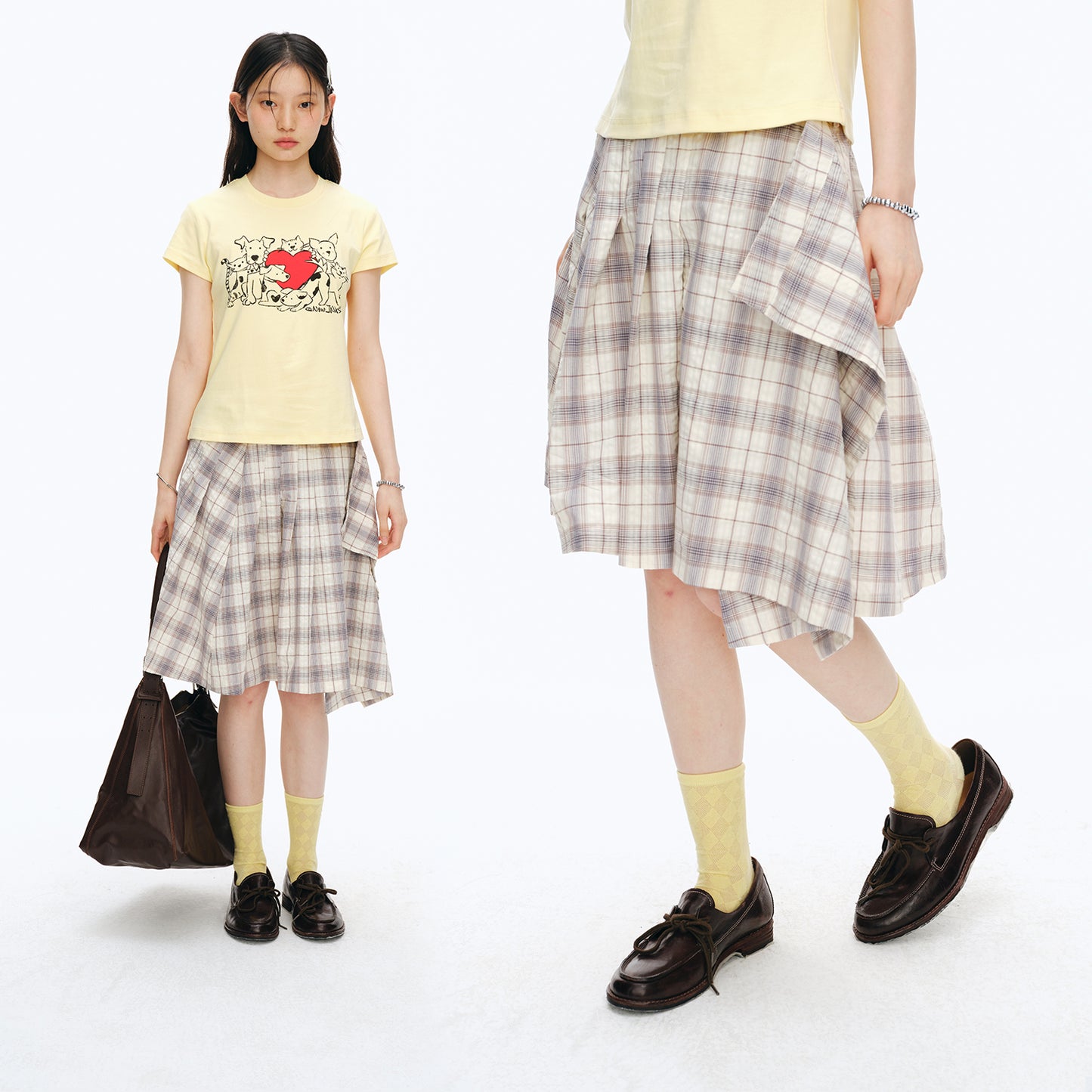 NewJNXS Classic A-Line Plaid Pleated Skirt