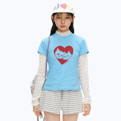 NewJNXS Cat Dog Heart Print Family Tee