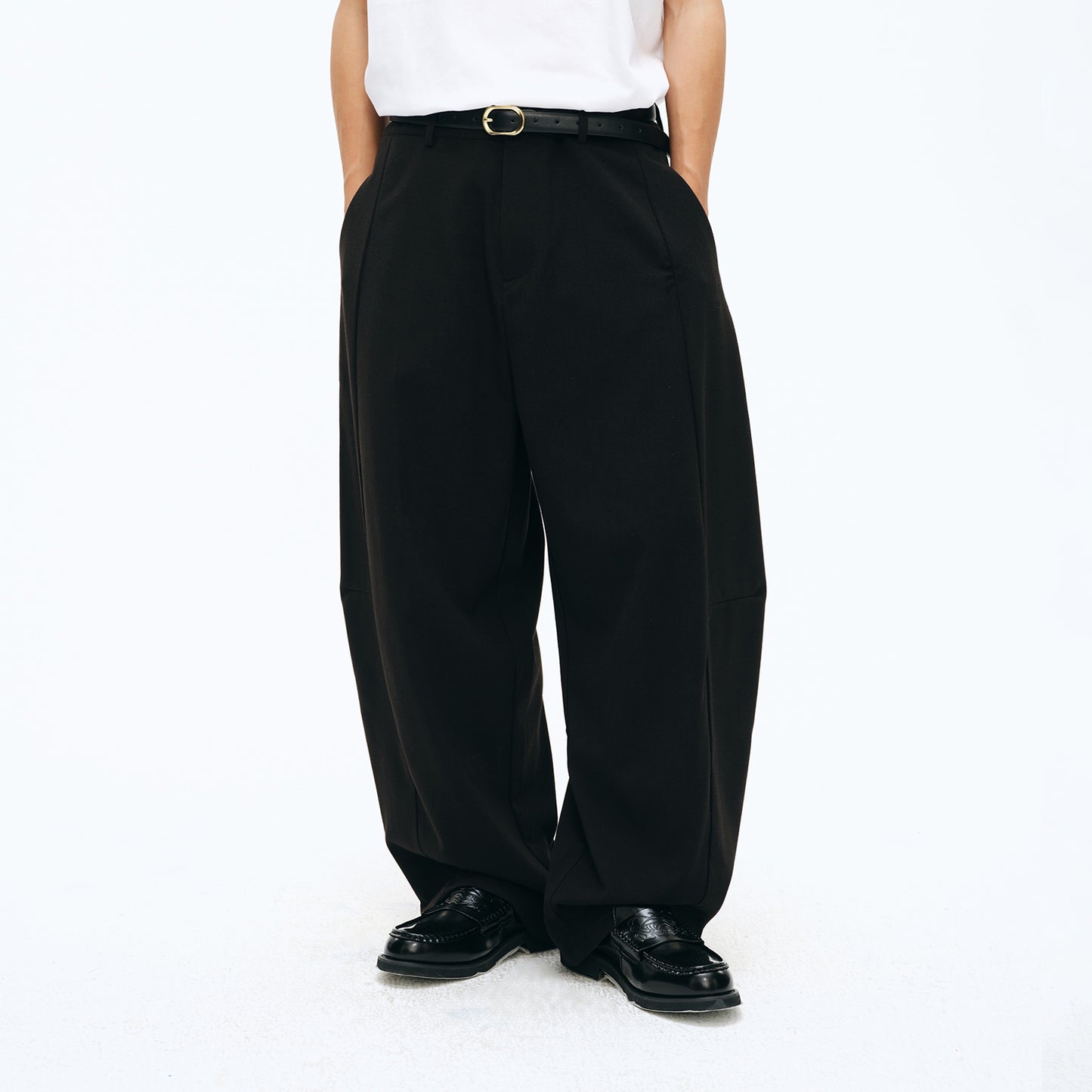 NewJNXS Cotton-Linen Adjustable Pleated Curved-Leg Pants