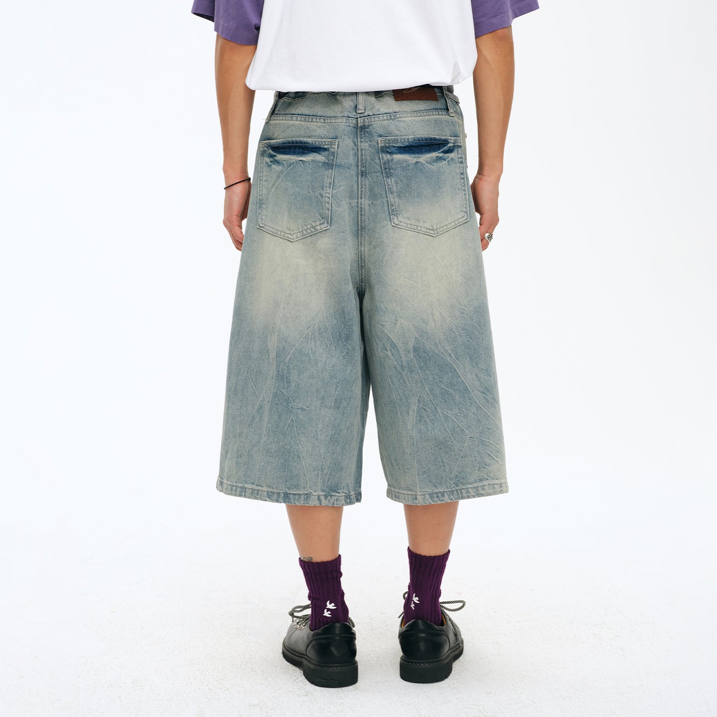 NewJNXS Vintage Wash Wide-Leg Denim Longline Shorts