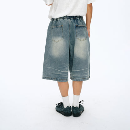 NewJNXS Whisker Washed Denim Drawstring Shorts