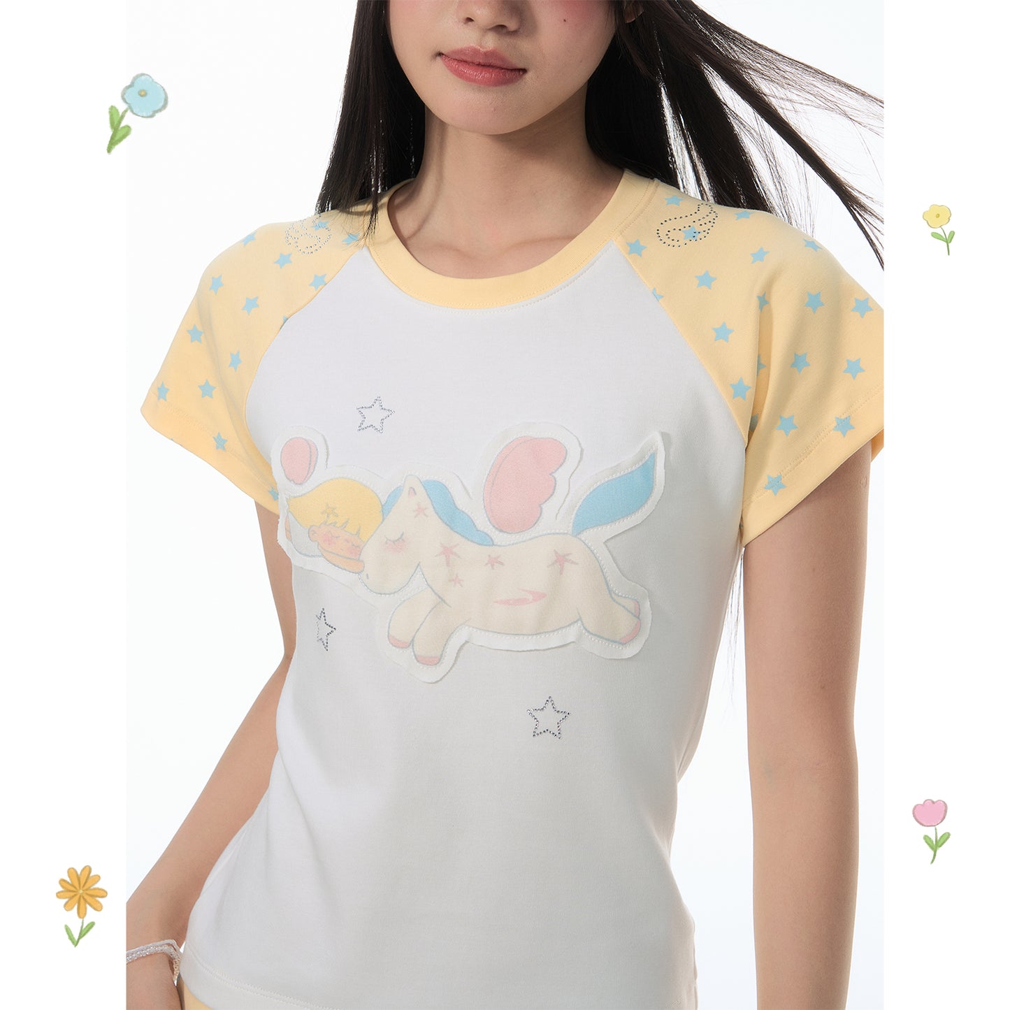 【NewJNXS × Kuku 2.0】Rhinestone Unicorn Fitted Tee