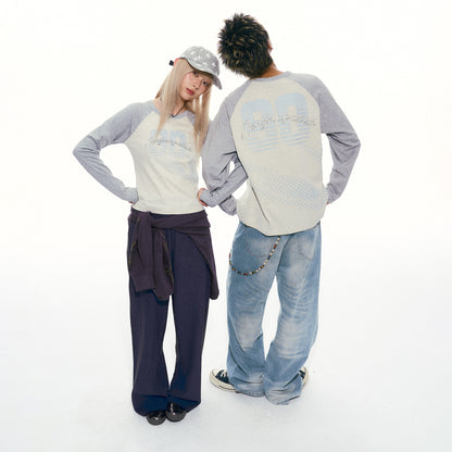 NewJNXS Contrast Panel Number Long Sleeve Tee