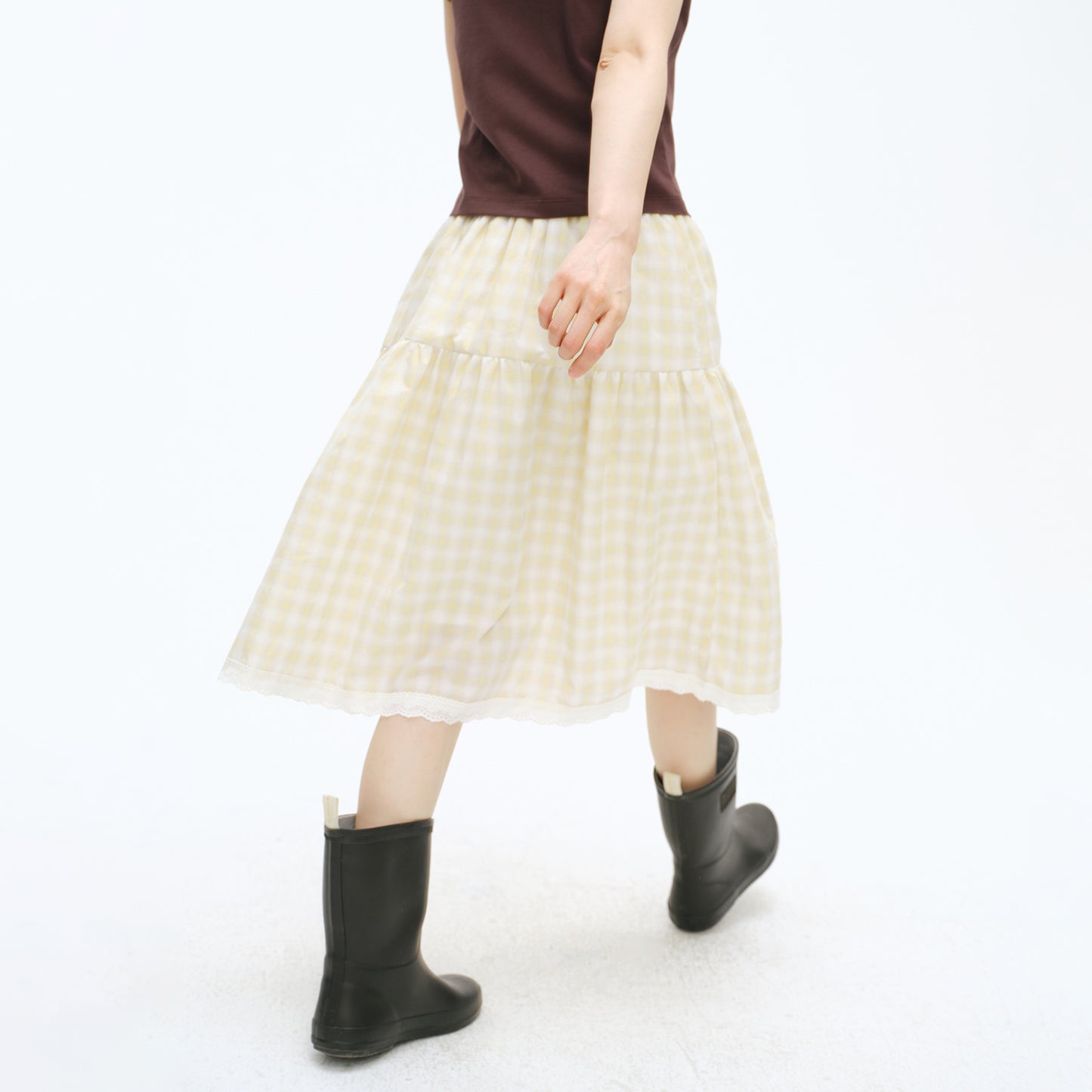 NewJNXS Salted Caramel Plaid Lace Skirt