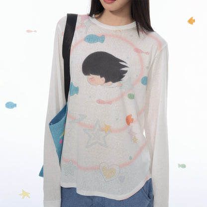 【NewJNXS × Kuku 2.0】Star & Fish Lyocell Oversized Long Sleeve Tee