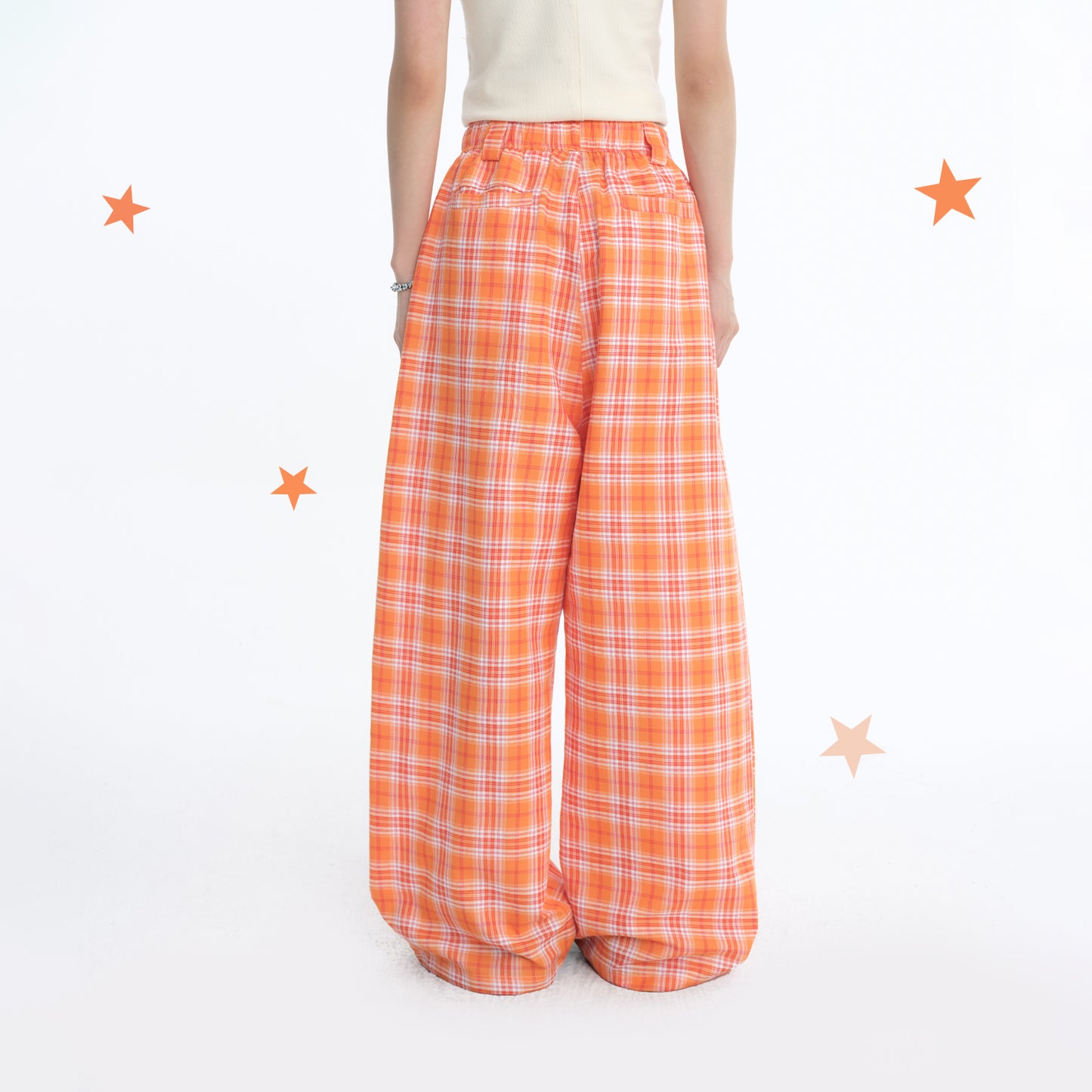 NewJNXS Wrinkle-Resistant Plaid Wide-Leg Pants