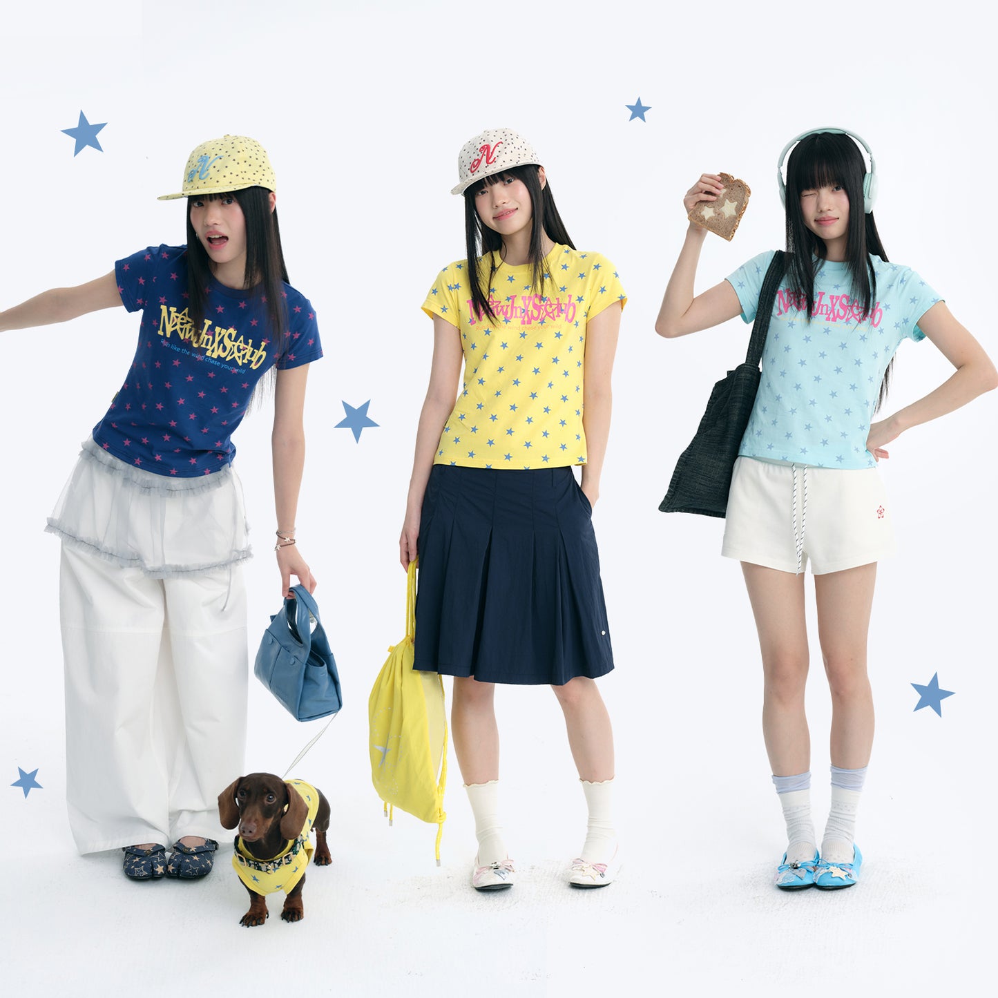 NewJNXS All-Over Star Print Slim-Fit T-Shirt & Pet Tee