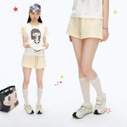 【NewJNXS x Kuku】 Striped Knit Elastic Waist Shorts