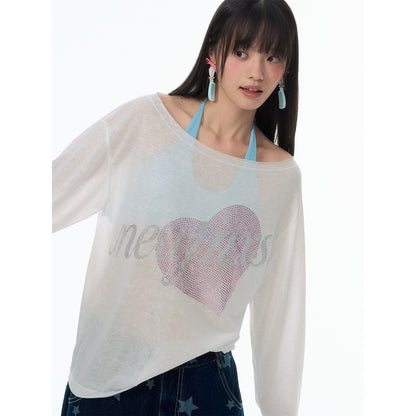 NewJNXS SS Lyocell Knit Off-Shoulder Rhinestone Cover-Up Top