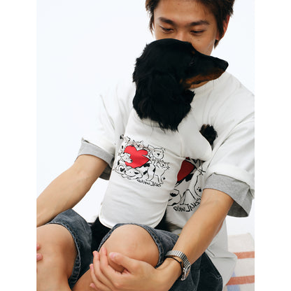 NewJNXS Cat & Dog Heart Graphic Family Tee