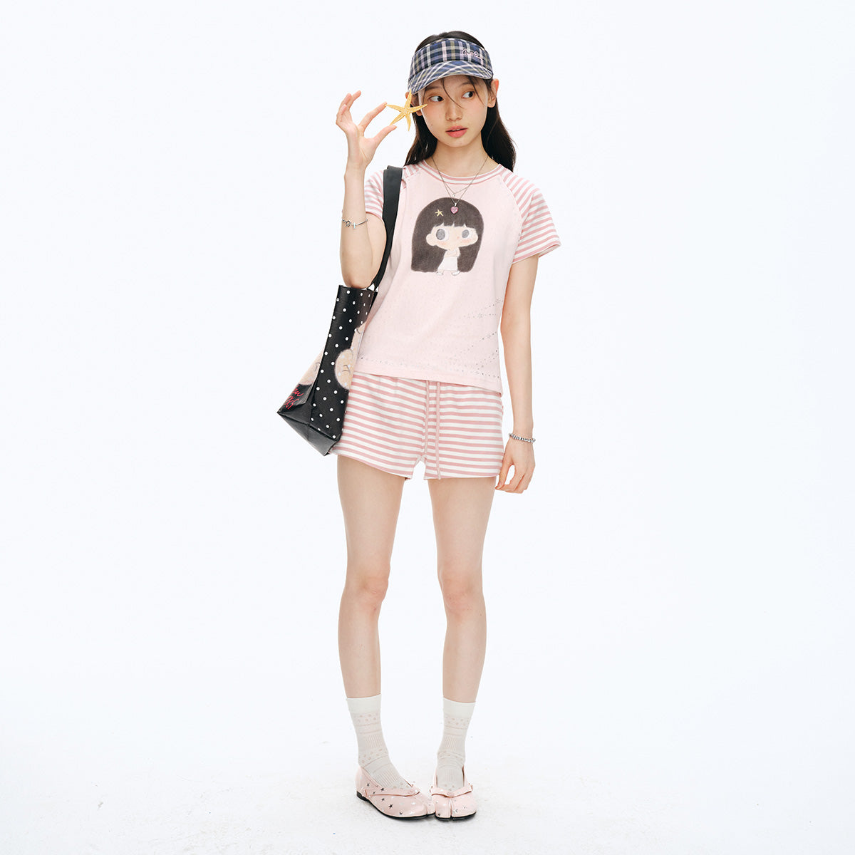 【NewJNXS x Kuku】 Striped Knit Elastic Waist Shorts