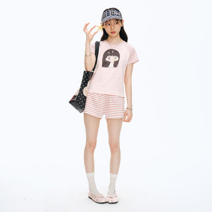 【NewJNXS x Kuku】 Striped Knit Elastic Waist Shorts