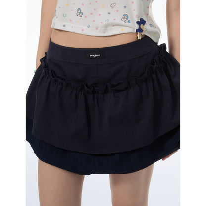 NewJNXS SS Woven Double-Layer Ruffle A-Line Skort