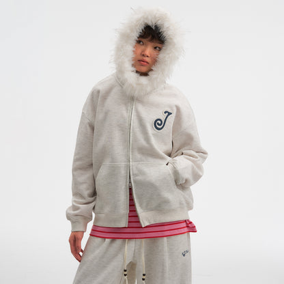 NewJNXS Detachable Plush Collar Jacket & Pants Set