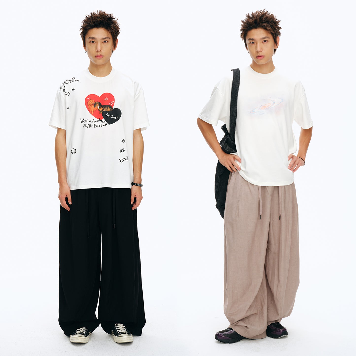 NewJNXS Wool-Blend Panel Pleated Curved Pants