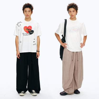 NewJNXS Wool-Blend Panel Pleated Curved Pants