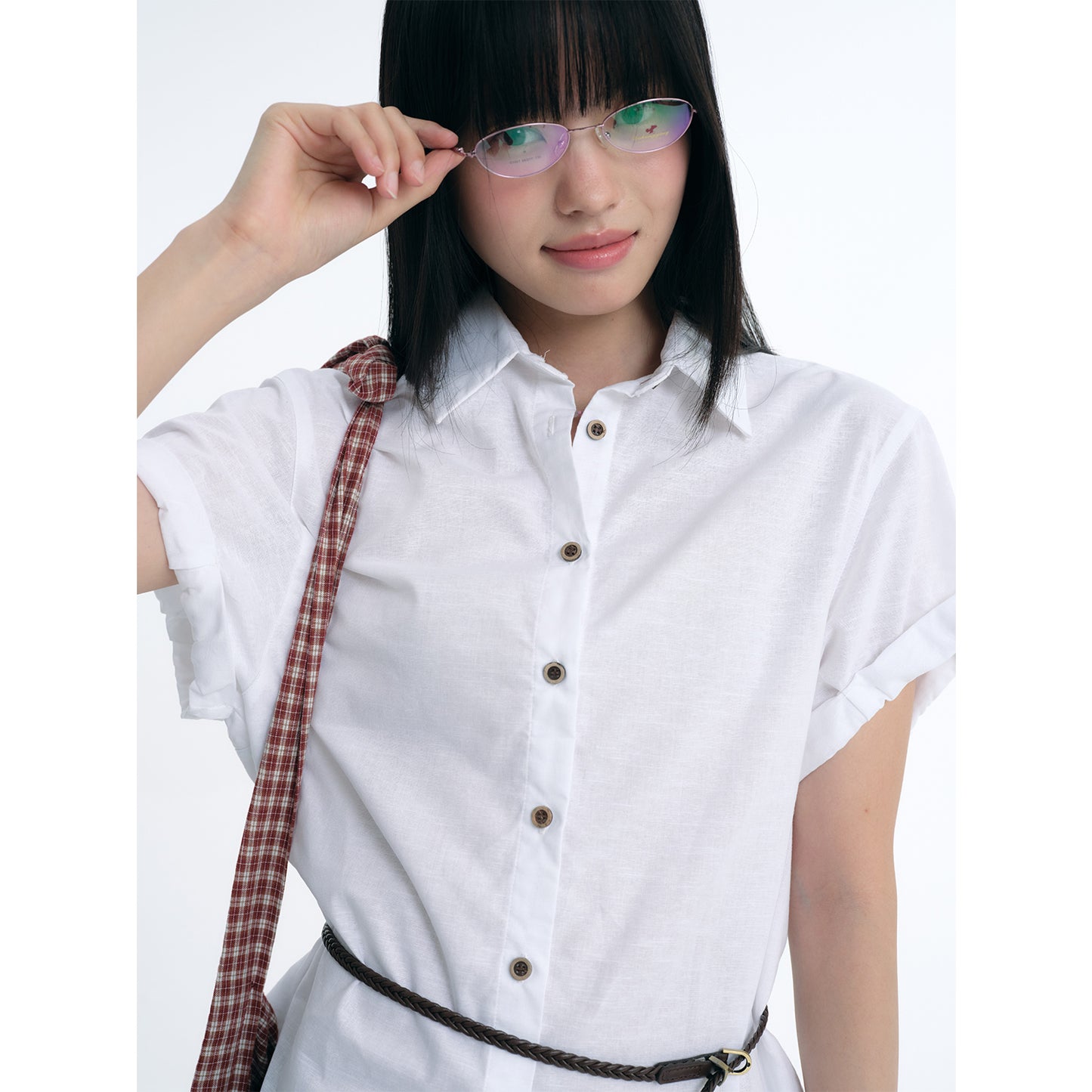 NewJNXS Linen-Cotton Blend Short-Sleeve Shirt
