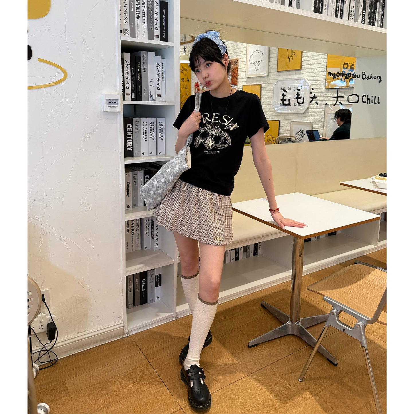 NewJNXS Contrast Double-Waist Plaid Mini Skirt
