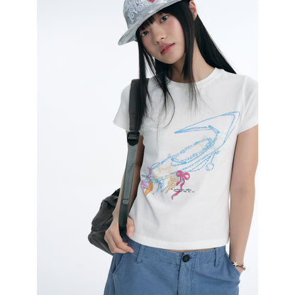 NewJNXS Bow Chain Logo Slim-Fit Tee