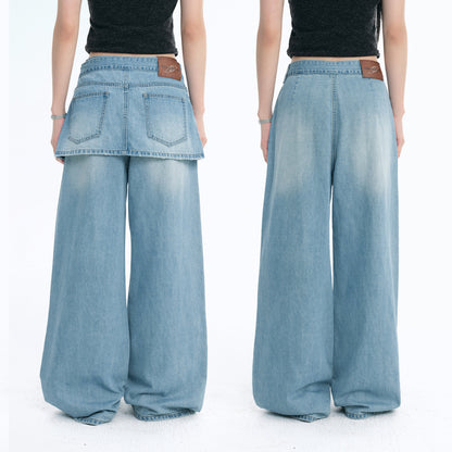 NewJNXS Detachable Layered Wide-Leg Jeans
