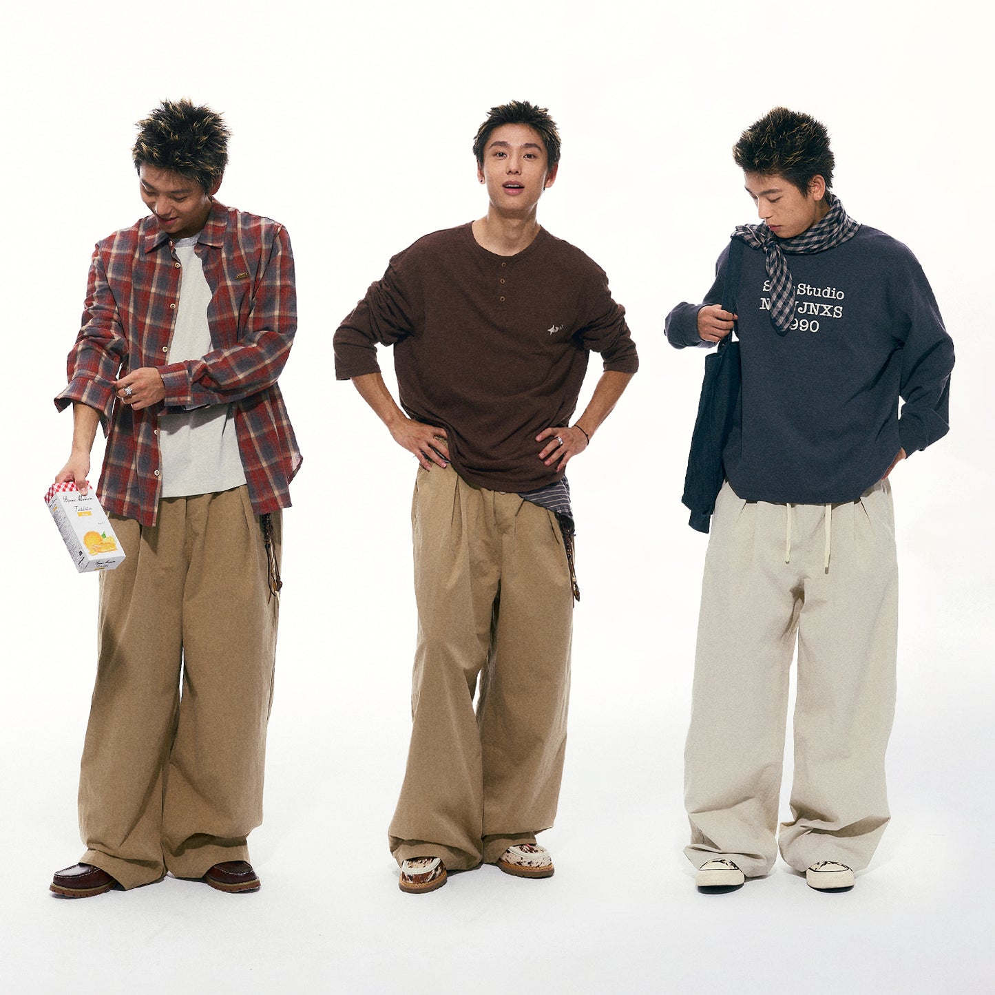 NewJNXS Double-Button Casual Pants